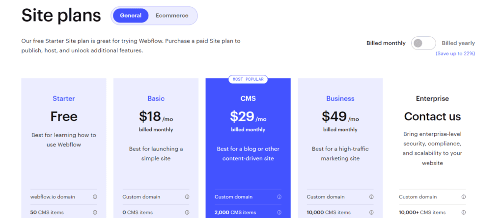 WebFlow - Pricing General - Monthly