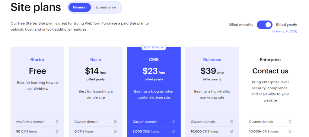 WebFlow - Pricing General - YEarly