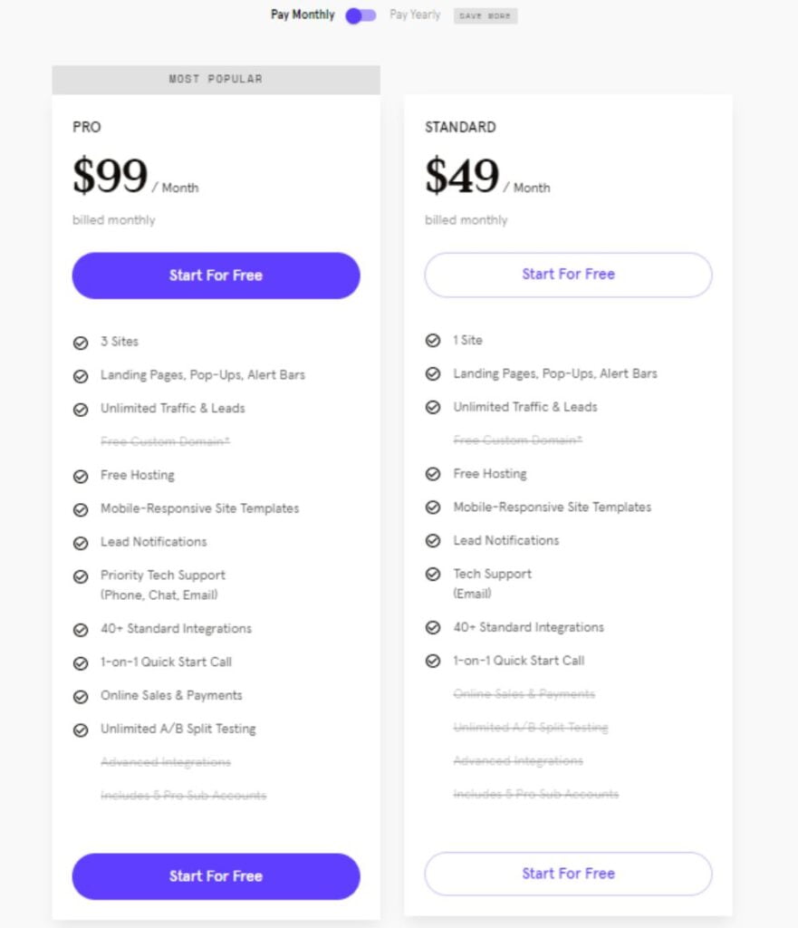 leadpages - pricing Monthly