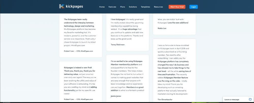 Kickpages Testimonials