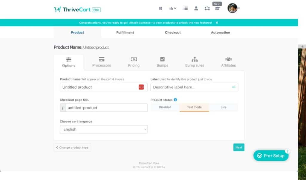 Thrivecart Create a Product