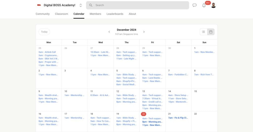 Digital Boss Academy Call Calendar