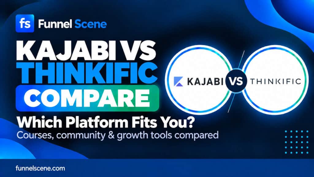 Kajabi vs Thinkific comparison thumbnail for Funnel Scene