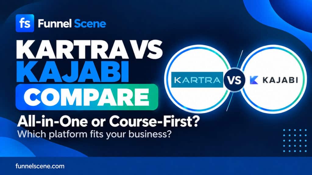 Kartra vs Kajabi comparison thumbnail for Funnel Scene