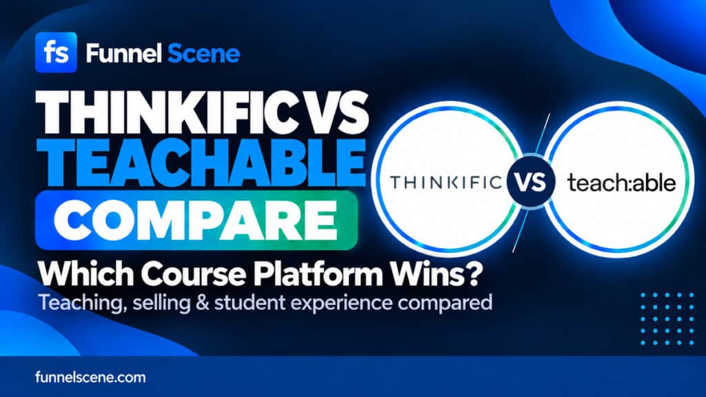 Thinkific vs Teachable comparison thumbnail for Funnel Scene